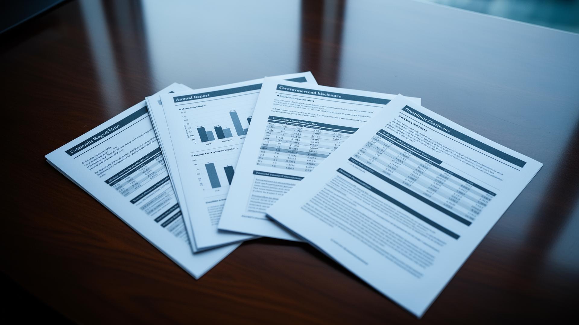 Annual reports and BRSR disclosure documents on a boardroom desk