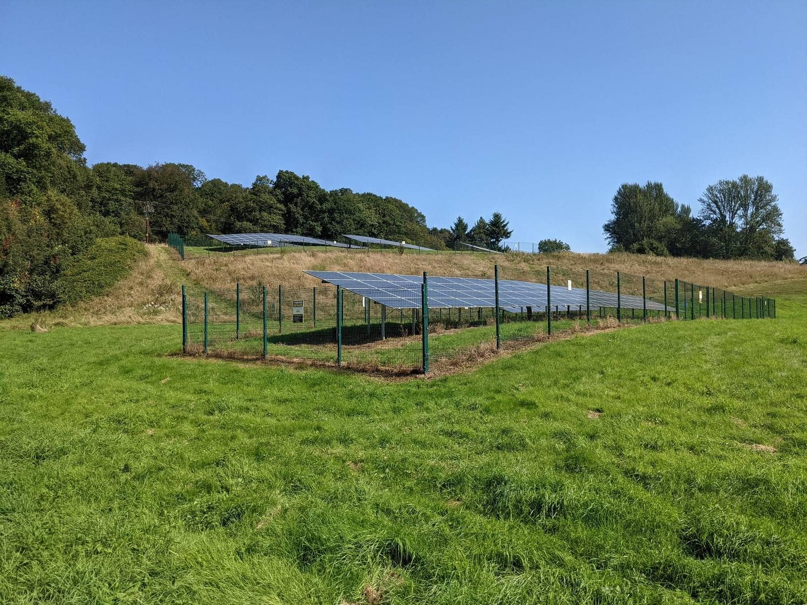 Solar panels in a green field